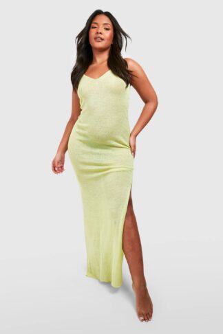 Womens Plus Strappy Crochet Maxi Dress - Yellow - 22, Yellow