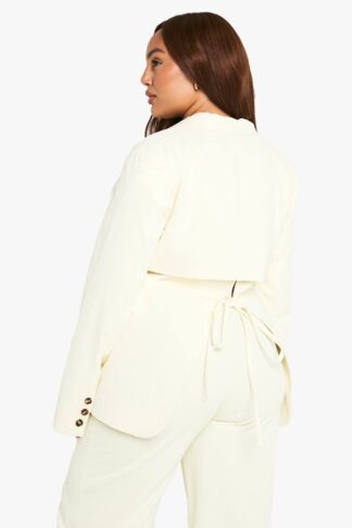 Womens Plus Tailored Open Back Tie Detail Blazer