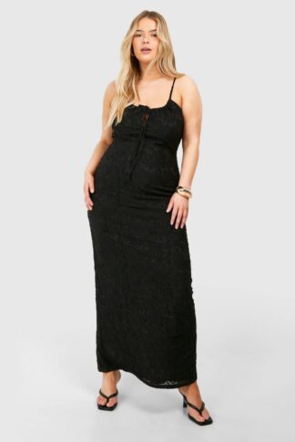 Womens Plus Textured Floral Slip Maxi Dress - Black - 16, Black