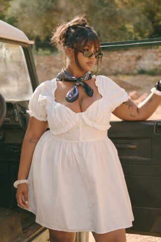 Womens Plus Woven Milkmaid Button Down Skater Dress - White - 26, White