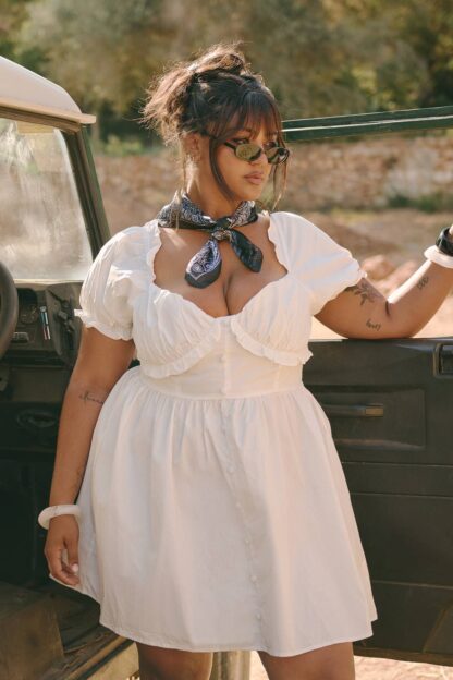 Womens Plus Woven Milkmaid Button Down Skater Dress - White - 26, White