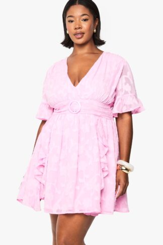 Womens Plus Burnout Floral Angel Sleeve Skater Dress - Pink - 16, Pink