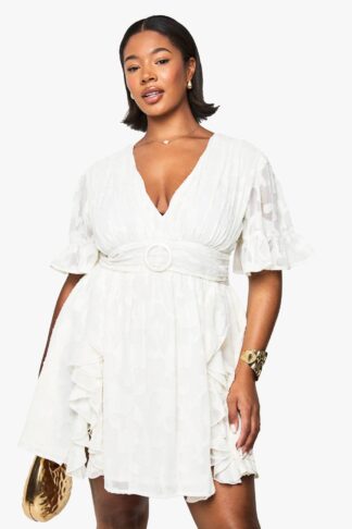 Womens Plus Burnout Floral Angel Sleeve Skater Dress - White - 16, White
