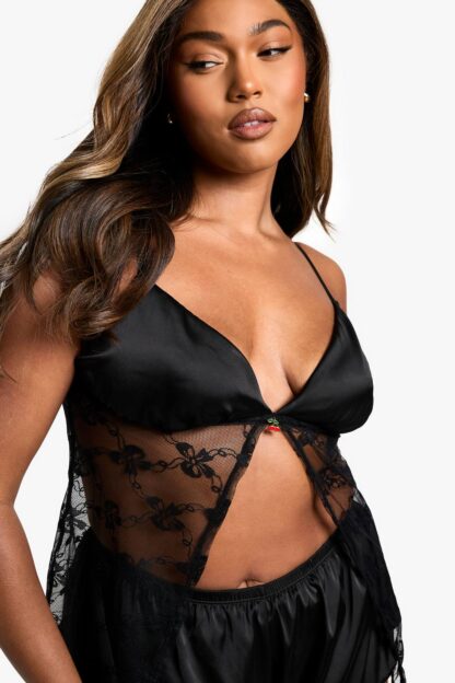Womens Plus Cherry Trim Cami - Black - 16, Black