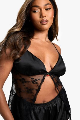 Womens Plus Cherry Trim Cami - Black - 28, Black