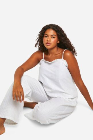 Womens Plus Cotton Poplin Strappy Pinstripe Cami And Trouser Pyjama Set - White - 16, White