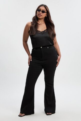 Womens Plus Denim Flared Jeans - Black - 18, Black