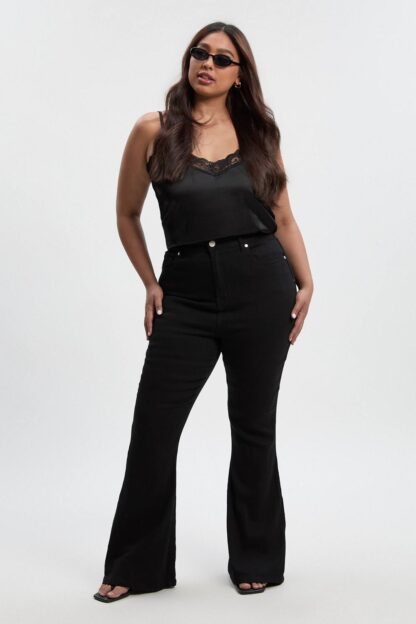 Womens Plus Denim Flared Jeans - Black - 18, Black