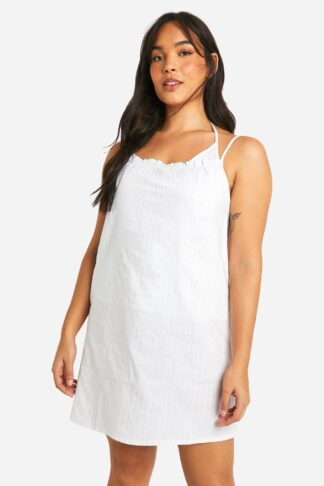 Womens Plus Pinstripe Strappy Cami And Short Pyjama Set - White - 16, White