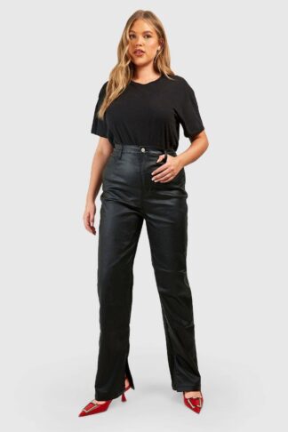 Womens Plus Pu Coated Denim Slim Leg Jeans - Black - 28, Black