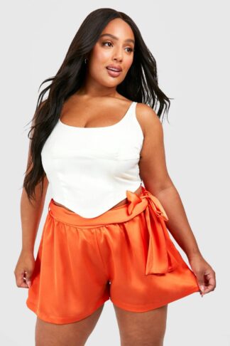Womens Plus Satin Tie Waist Floaty Short - Orange - 28, Orange