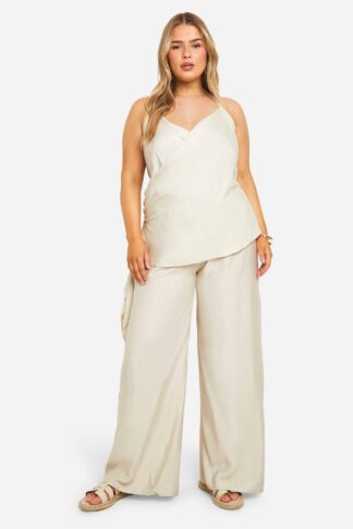 Womens Plus Side Tie Cami And Trouser Set - Beige - 22, Beige